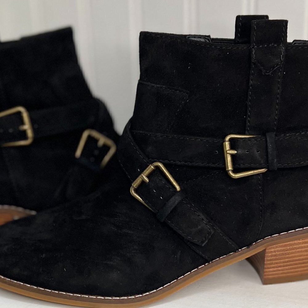 Cole Haan Womens Jensynn Black Suede/Antique Ankle Boots Size 8.5 (1298203)